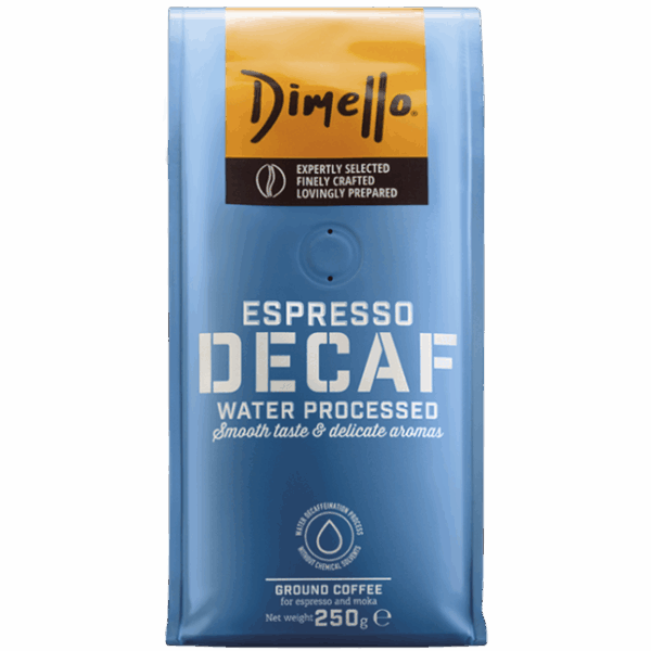 Espresso Decaf Water Processed Ground Coffee in 250 gram pack